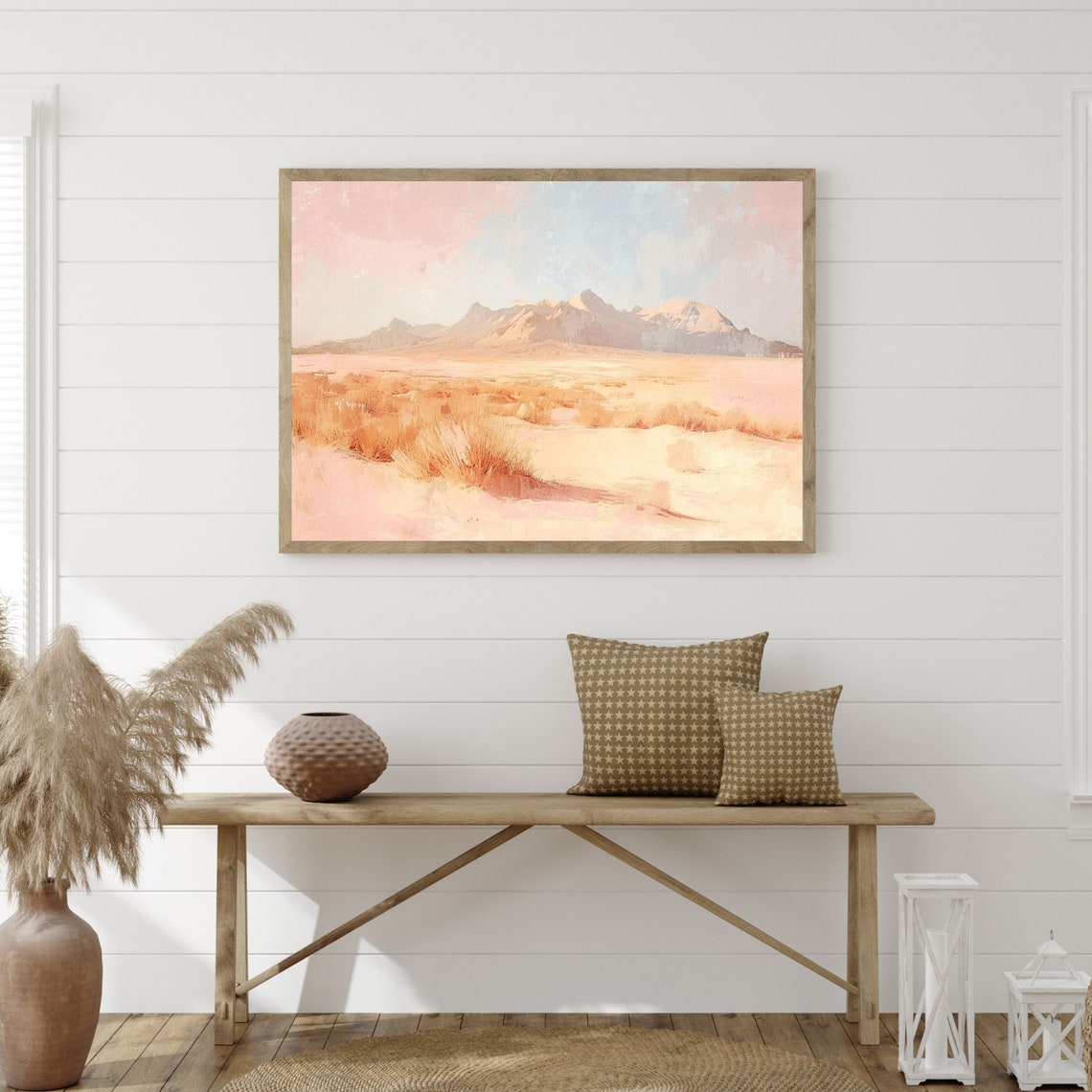 Minimalist Pink Desert Mountains Soft Blush Landscape Art Poster - Image 3