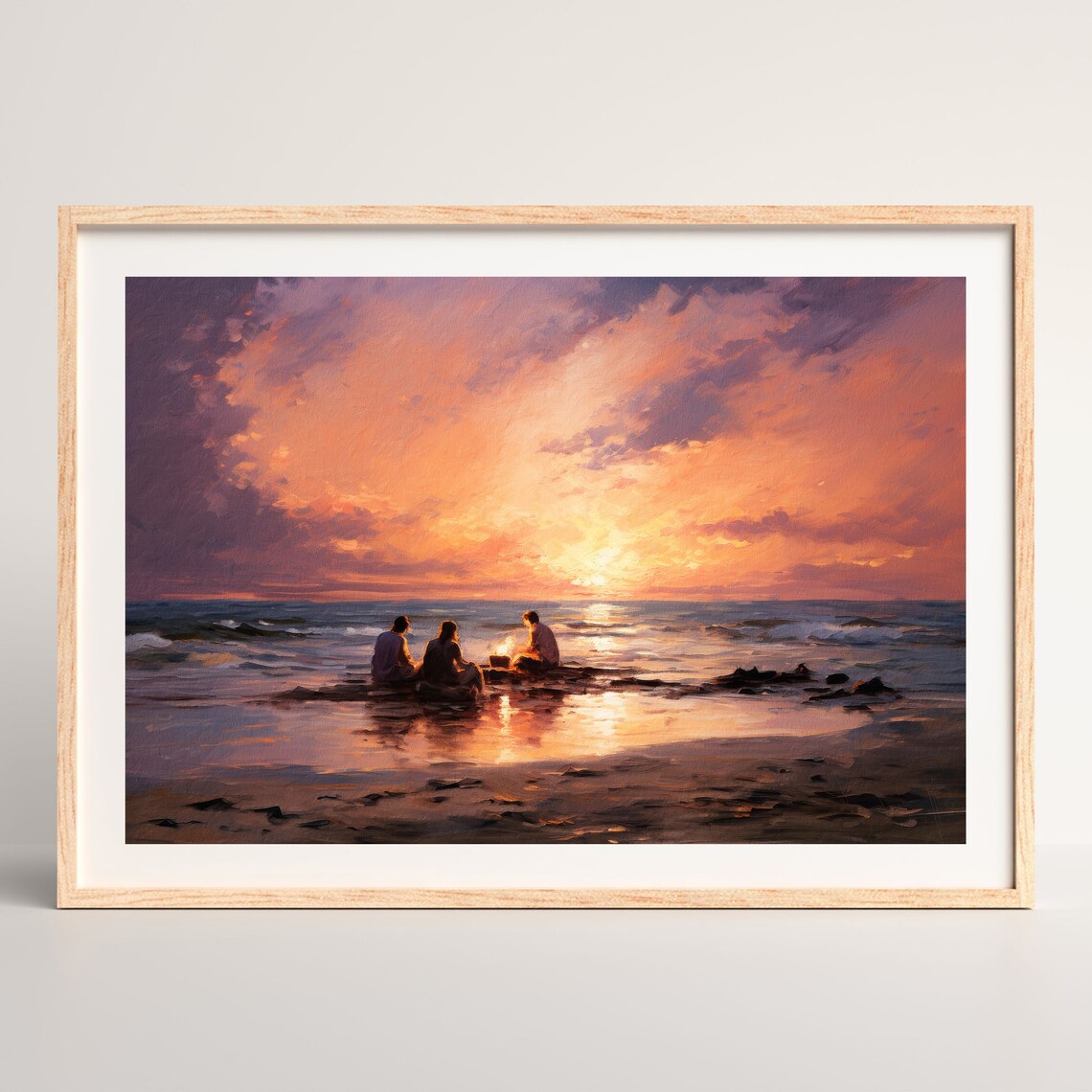 Beach Bonfire Vintage Moody Seascape Art Print - Image 2