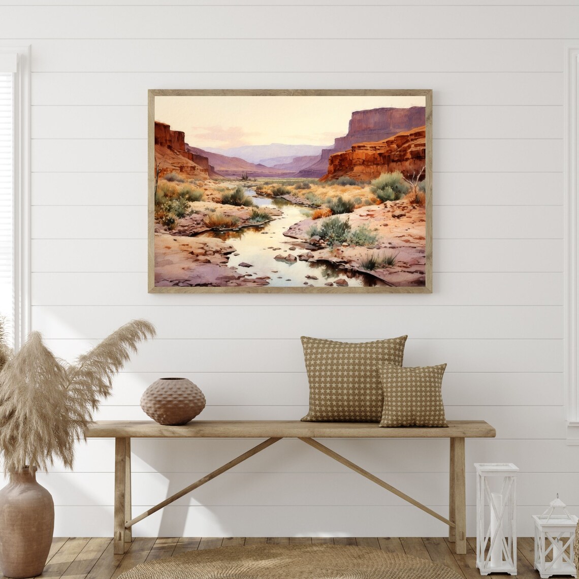 Desert Stream Retro Country Landscape Wall Art Print - Image 3