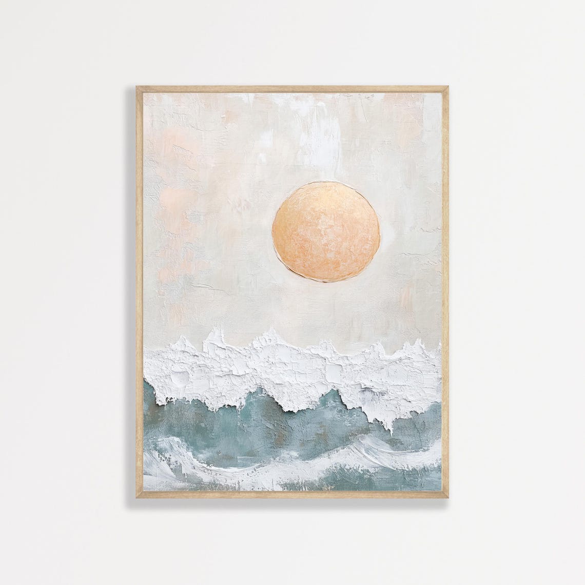 Abstract Sun Rising Over Textured Ocean Waves Minimalist Poster