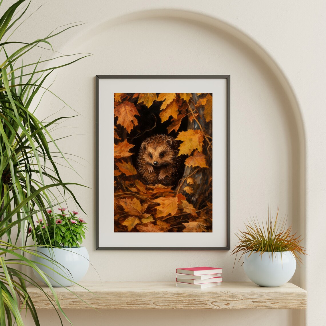 Cute Hedgehog Among Autumn Leaves Vintage Fall Nature Painting Poster - Image 2