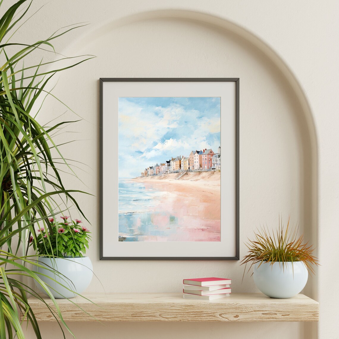 Pastel Beach Coastal Town Seascape, Vintage Poster - Image 2