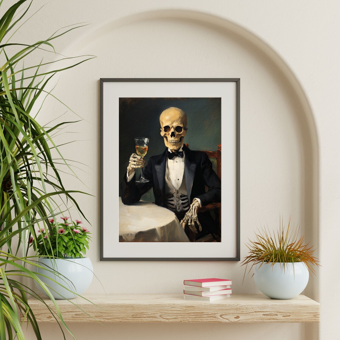 Skeleton Cocktail Vintage Art Print, Goth Bar Decor - Image 2