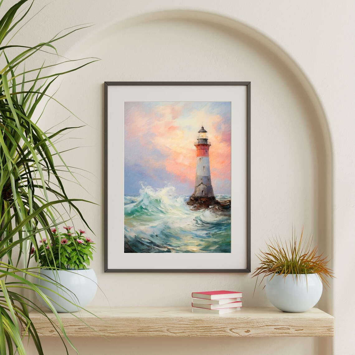 Pastel Lighthouse Retro Beach House Art Print - Image 2