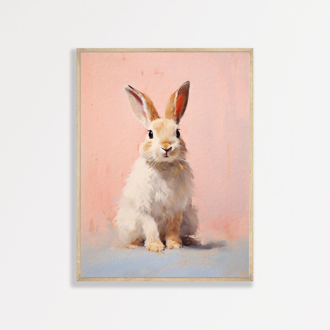 Cute Bunny Rabbit Pink Background Soft Pastel Nursery Animal Portrait Poster