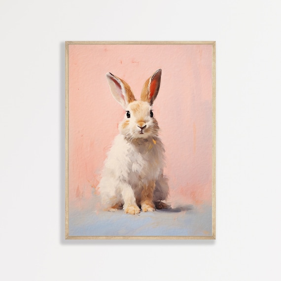 Cute Bunny Rabbit Pink Background Soft Pastel Nursery Animal Portrait Poster