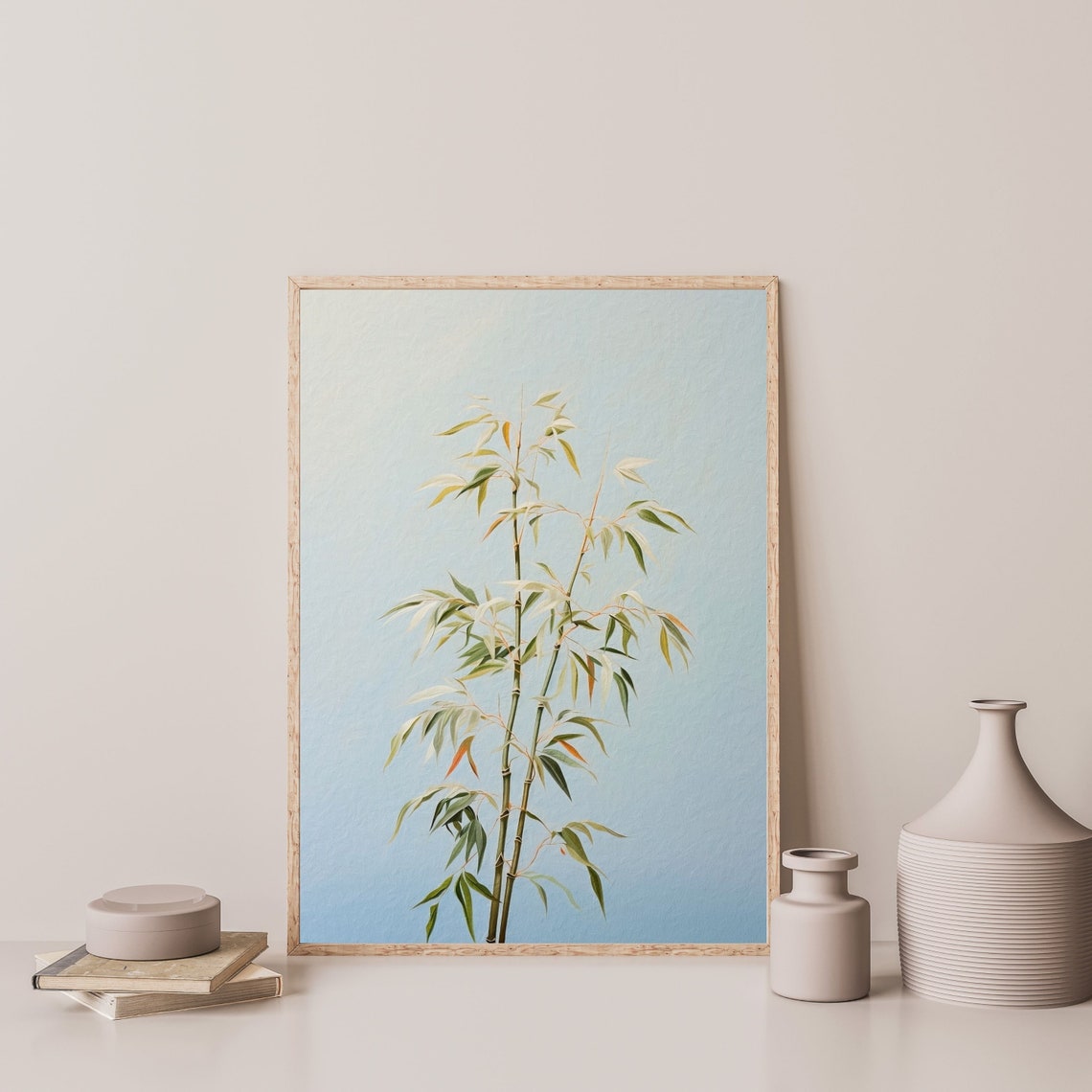 Minimal Bamboo Stalks Pastel Blue Botanical Zen Serenity Print - Image 3
