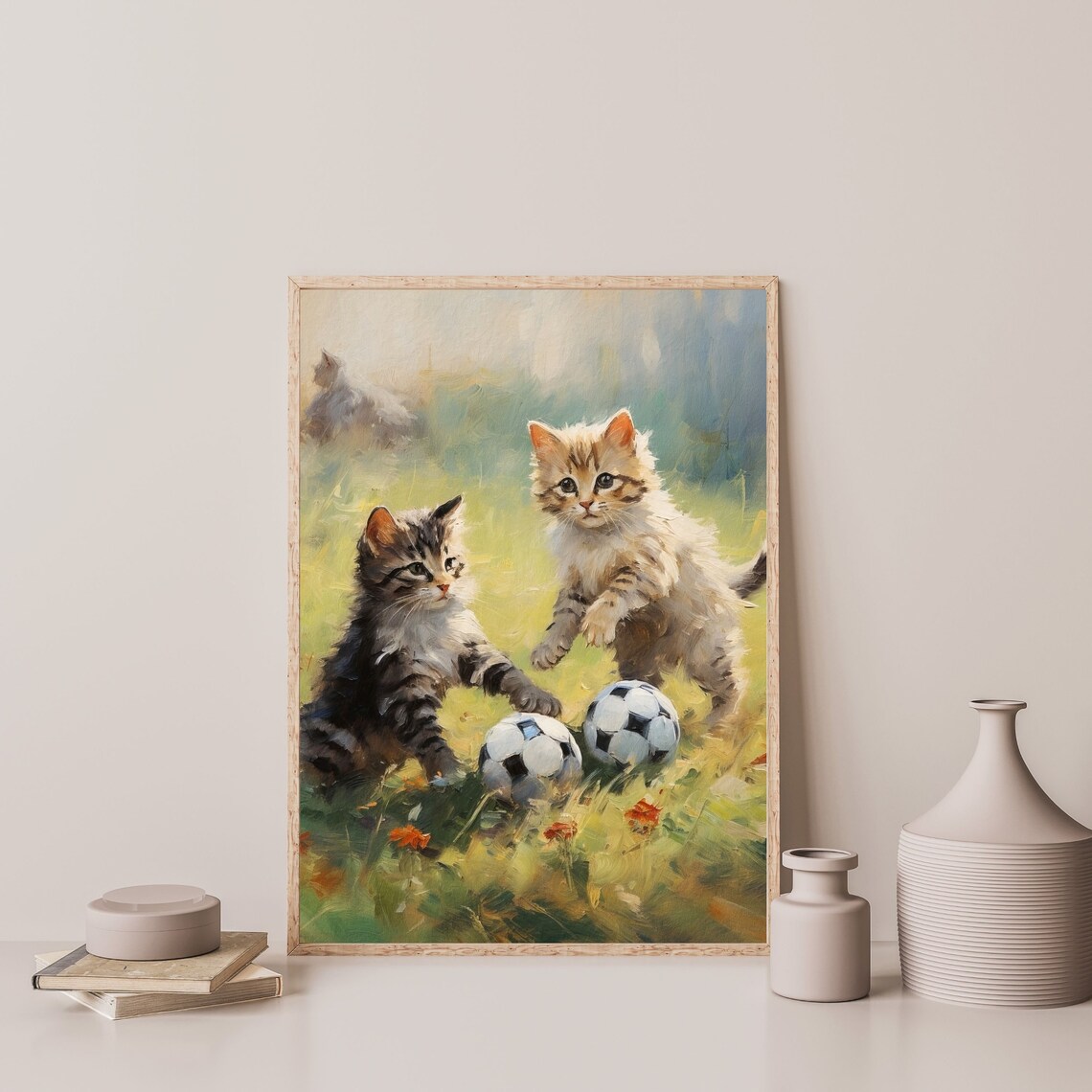 Soccer Kittens Retro Little Kids Room Vintage Art Print - Image 3