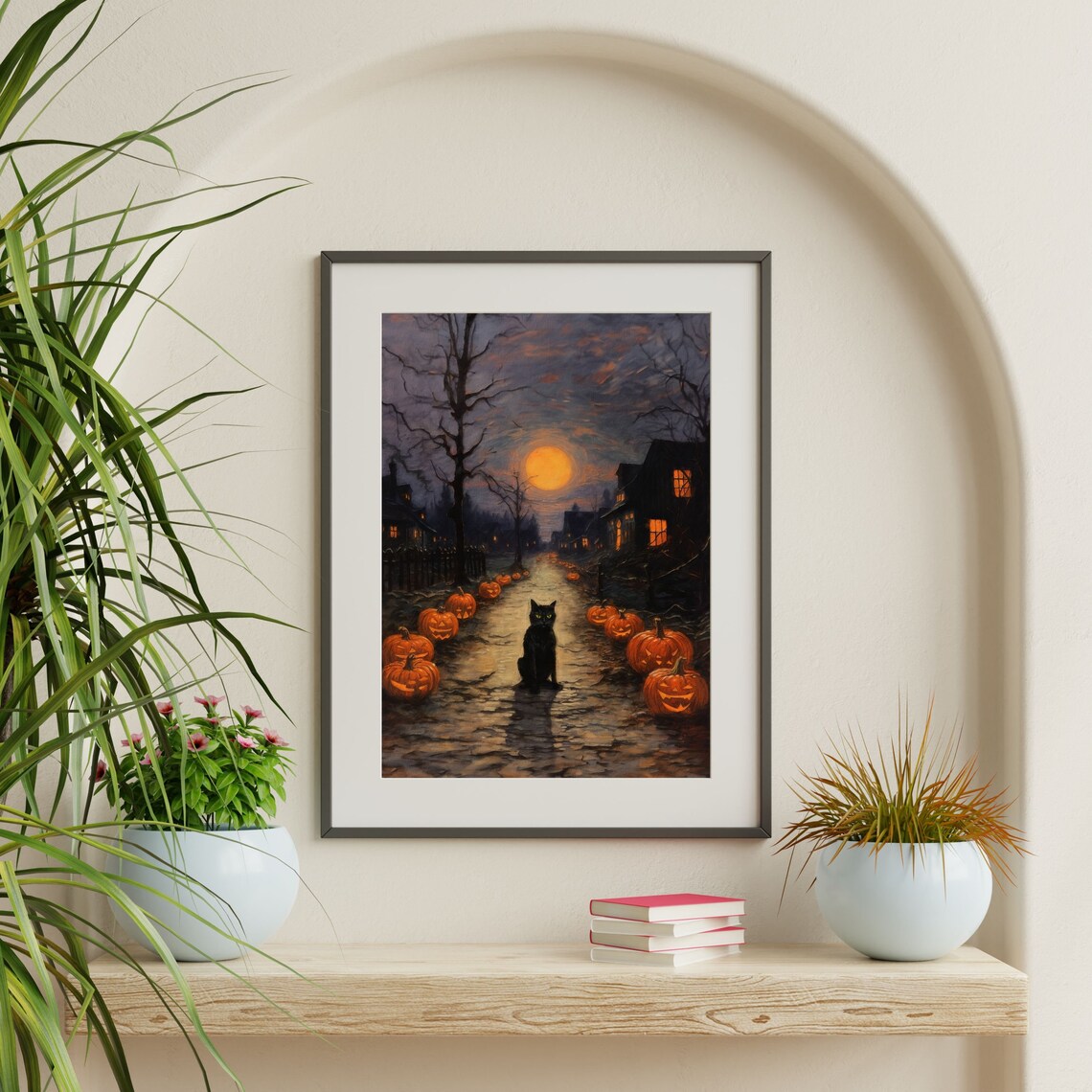 Black Cat Halloween Painting, Dark Academia Decor - Image 2