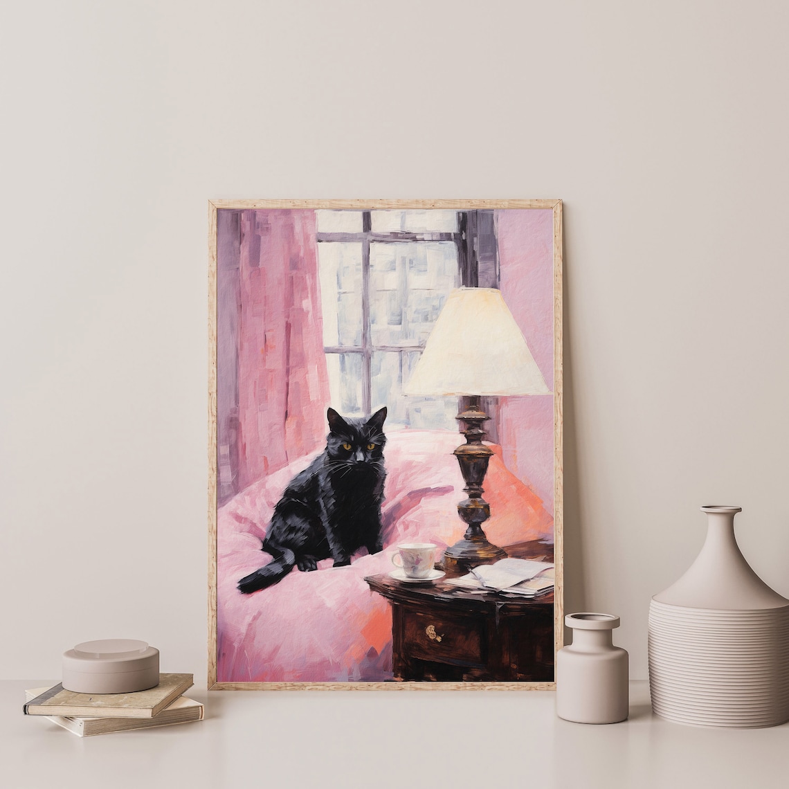 Black Cat Retro Pink Minimal Vintage Art Print - Image 3