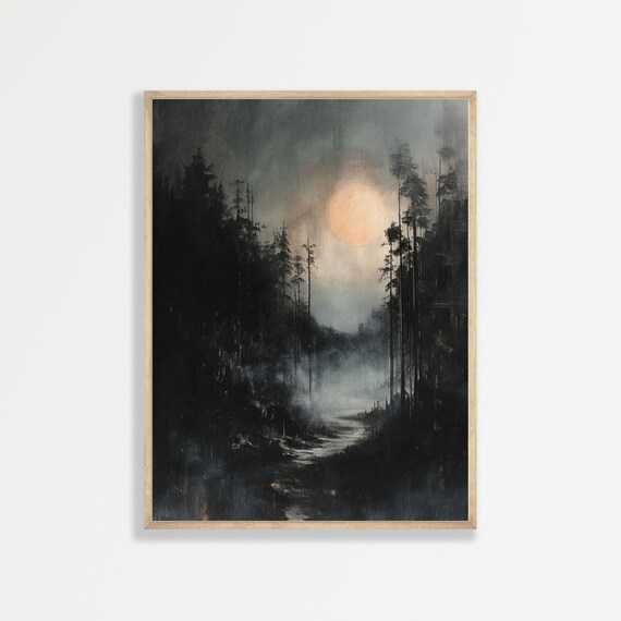 Dark Moon Vintage Gothic Art Print, Cottagecore