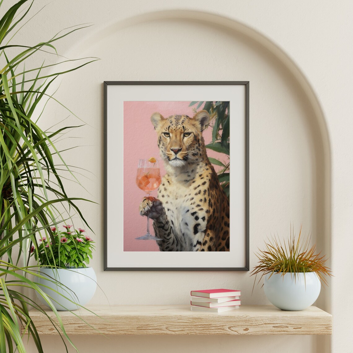 Cheetah Cocktail Retro Bar Cart Decor Art Print - Image 2