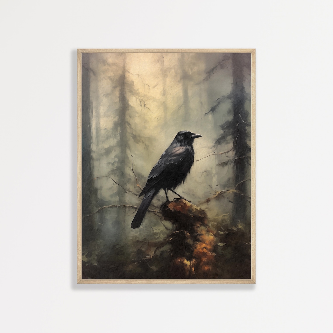 Crow Vintage Oil-Painting Style Art Print, Dark Academia