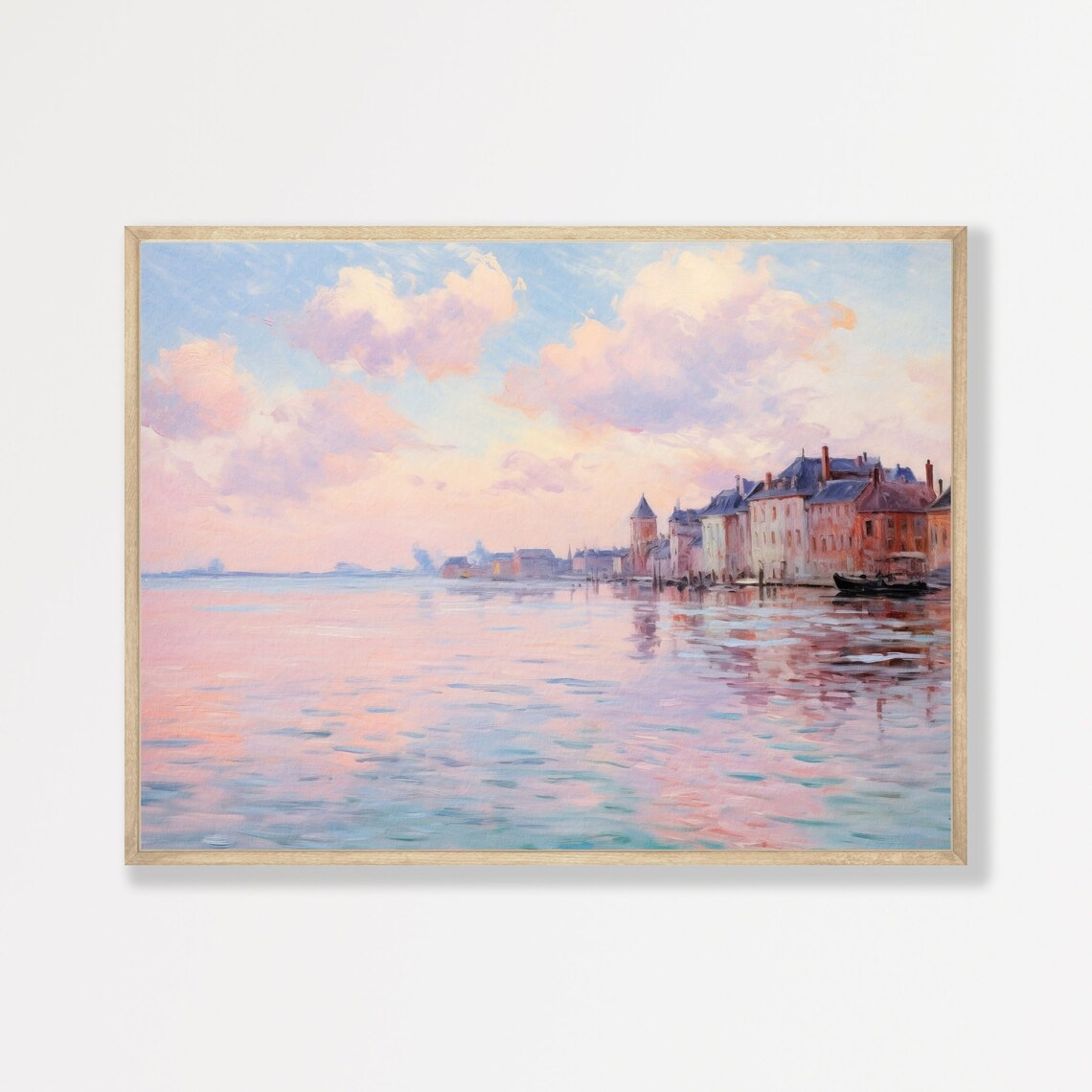 Coastal Town Vintage Oil Painting Art Print