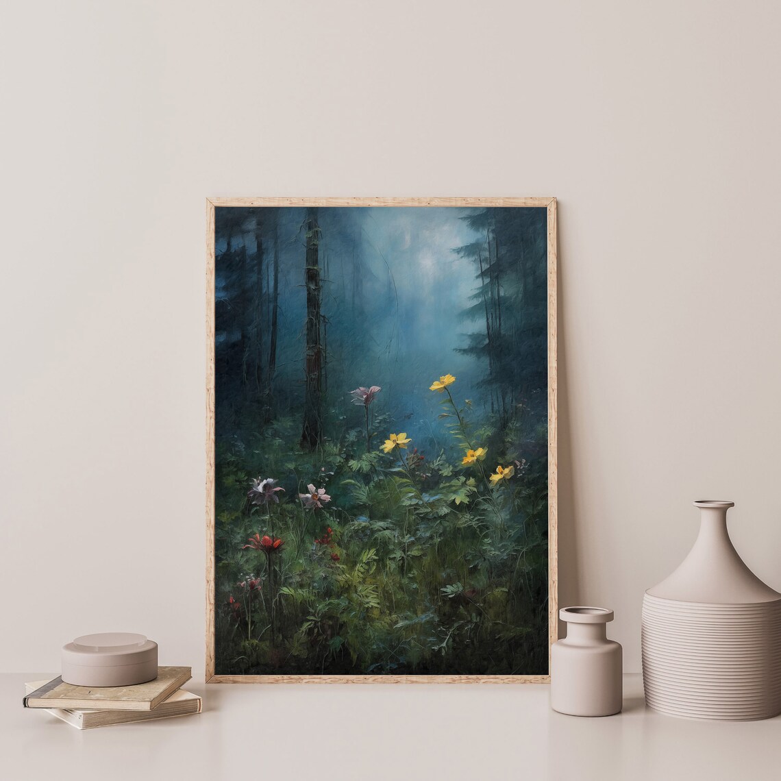 Moody Forest Wildflowers, Vintage Landscape Art Print - Image 3