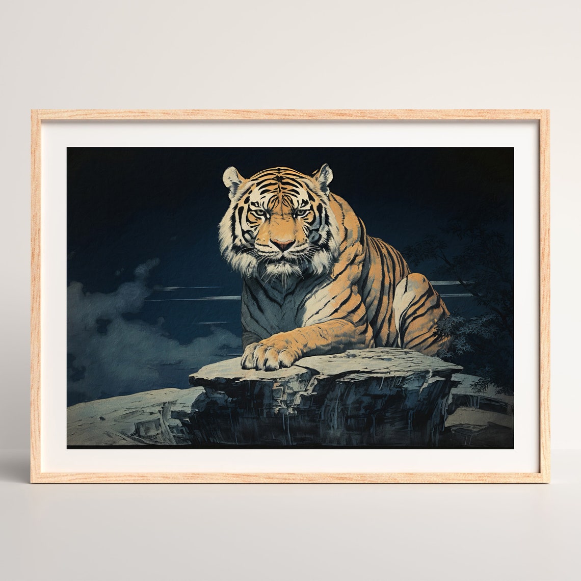 Tiger Art Print Moody Japanese Woodblock Wall Art Modern Japandi Wall Decor Minimalist Wabi Sabi Japan Artwork P 686 - Image 2