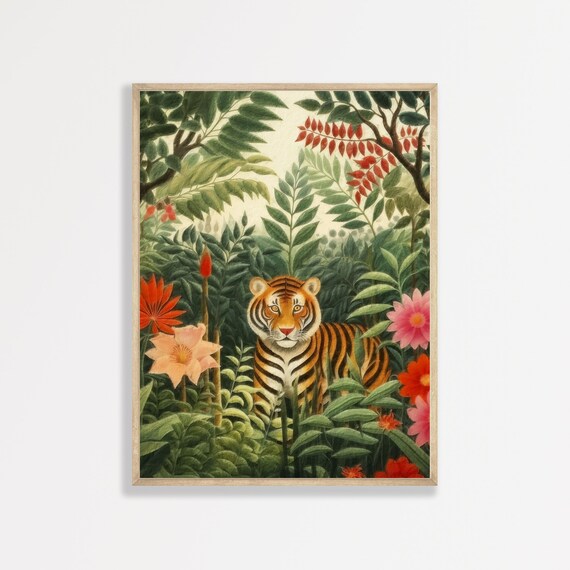 Jungle Tiger Retro Animal Art Print, Kids Bedroom