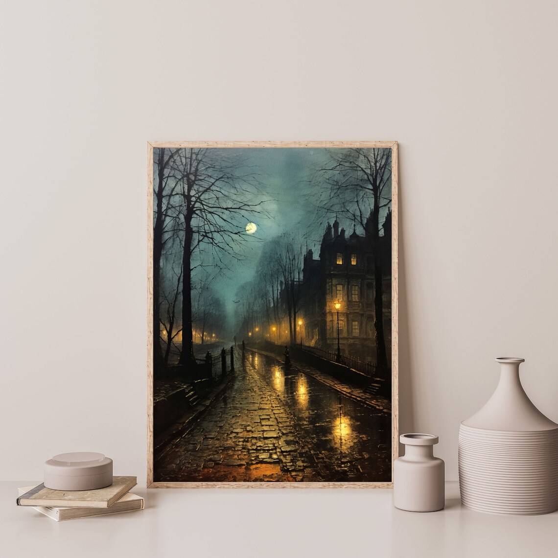 City Moon Painting, Dark Academia Wall Art Print - Image 3