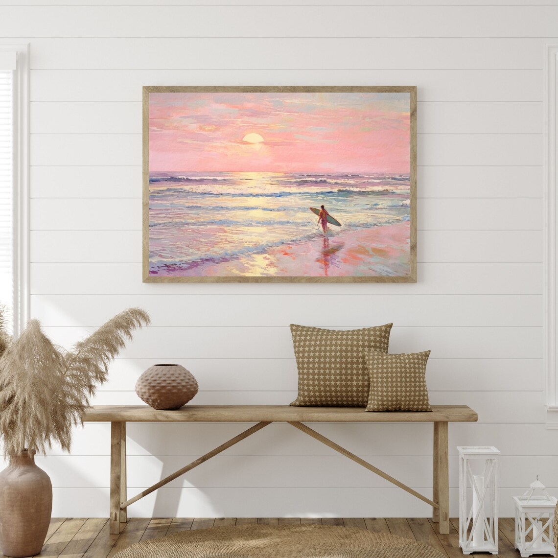 Pastel Surfing Seascape Art Print, Girly Apartment Decor - Image 3