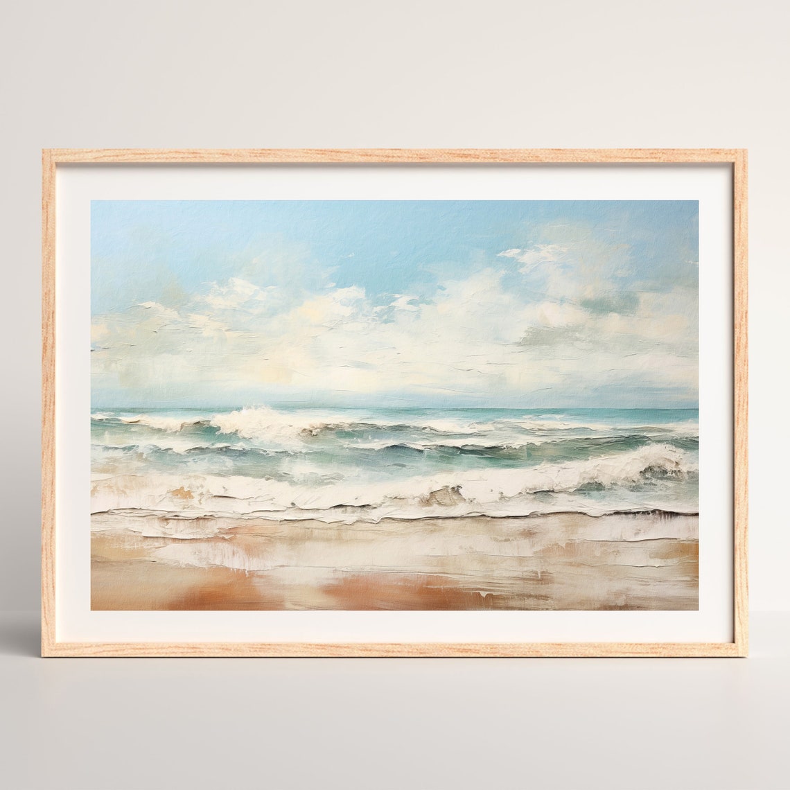 Ocean Waves on a Sandy Shore Impasto Style Coastal Wall Art Poster - Image 2