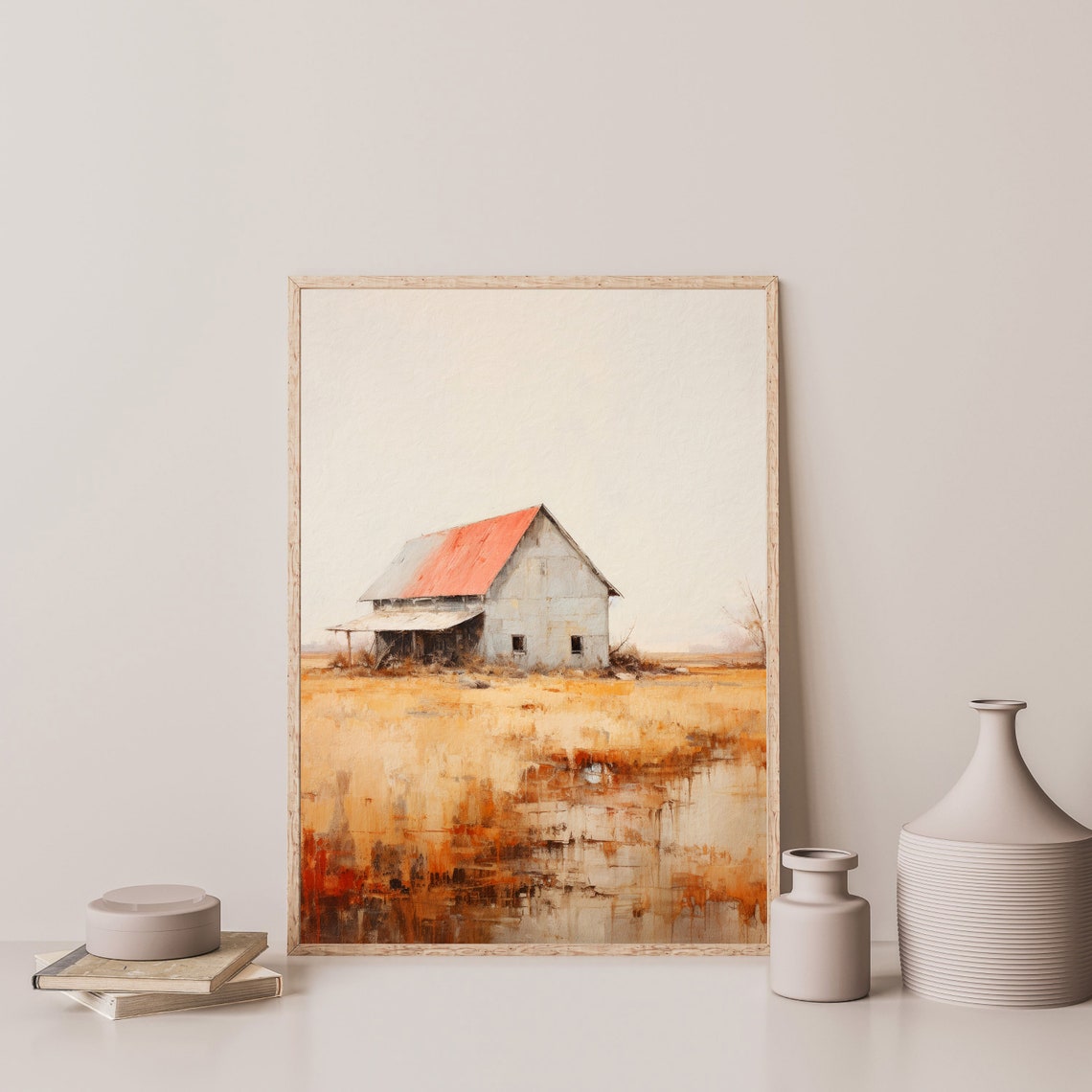 Farm Landscape Painting Retro Farmhouse Wall Art Minimal Vintage Countryside Print Retro Country Home Decor P 598 - Image 3