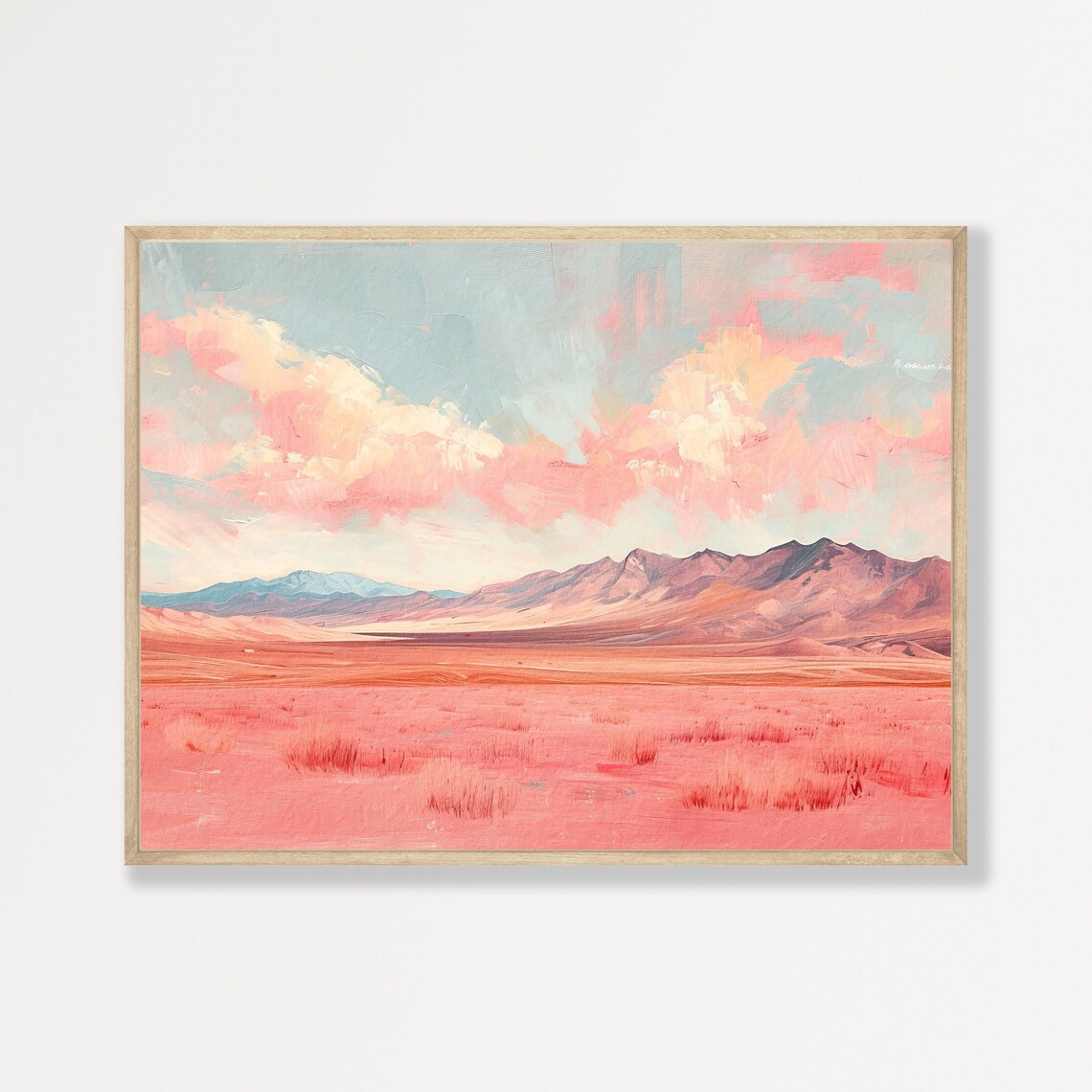 Retro Western Desert Landscape Art Print, Pastel Pink