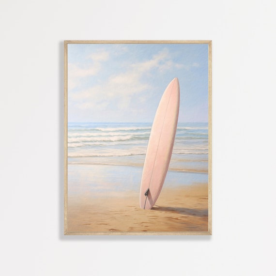 Pastel Surfboard Painting Retro Coastal Aesthetic Home Decor Modern Beach Wall Art Print P 909