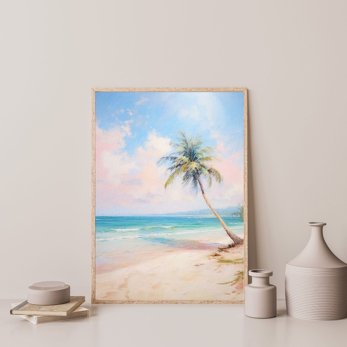 Retro Tropical Palm Tree Coastal Art Print, Pastel - Image 3