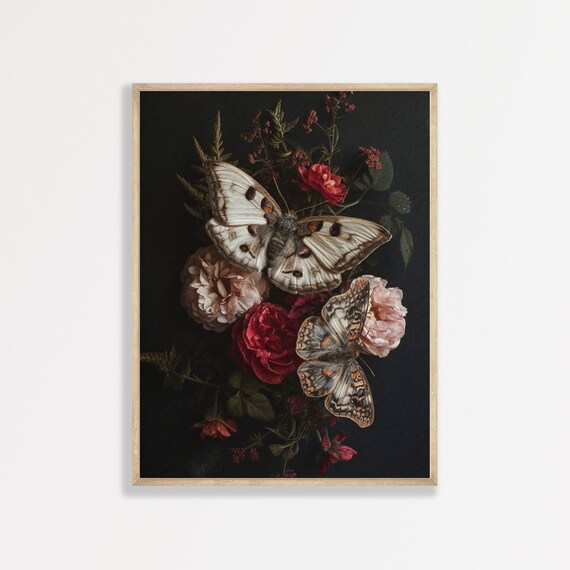 Moody Moth Art Print, Dark Academia Antique Decor