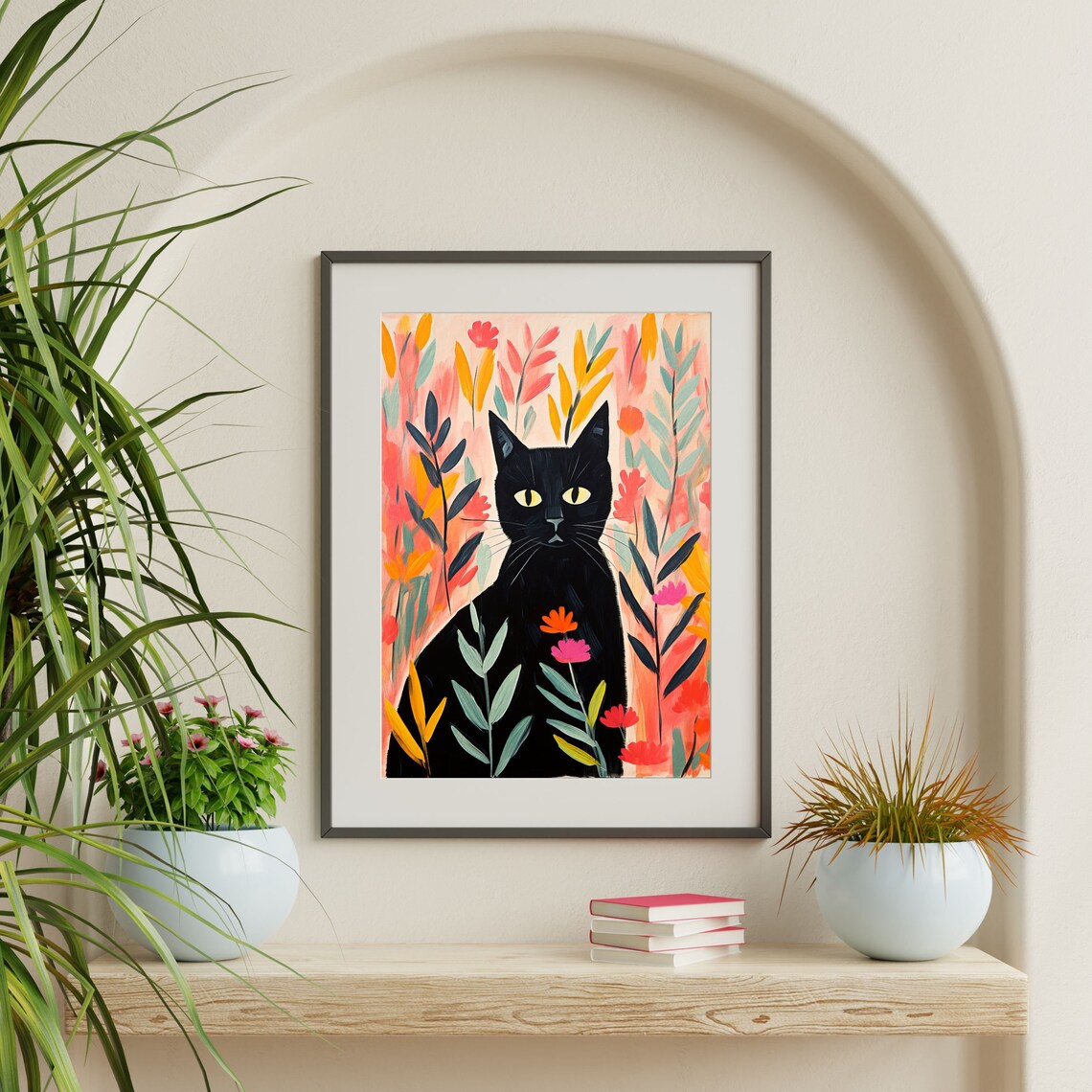 Black Cat Retro Preppy Art Print, Minimal Boho - Image 2