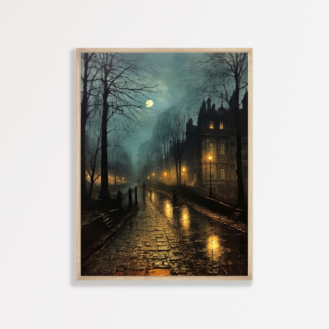 City Moon Painting, Dark Academia Wall Art Print