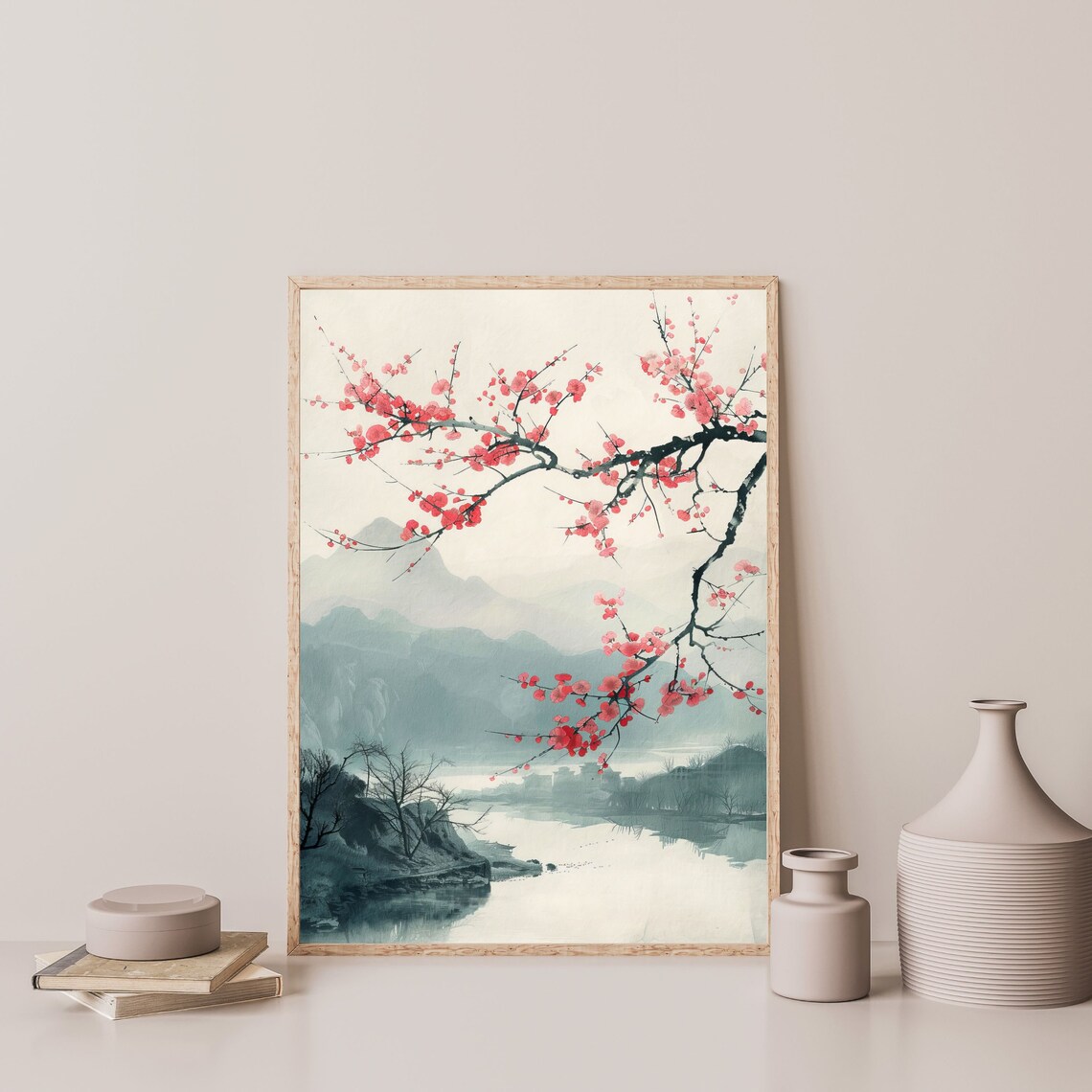 Japanese Floral Painting, Japandi Retro Art Print - Image 3