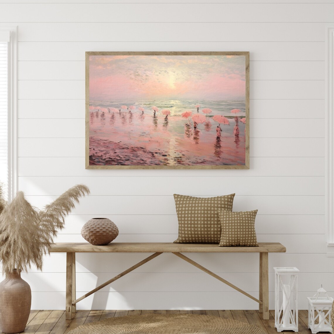 Retro Beach Coastal Seascape Art Print, Pastel Pink - Image 3