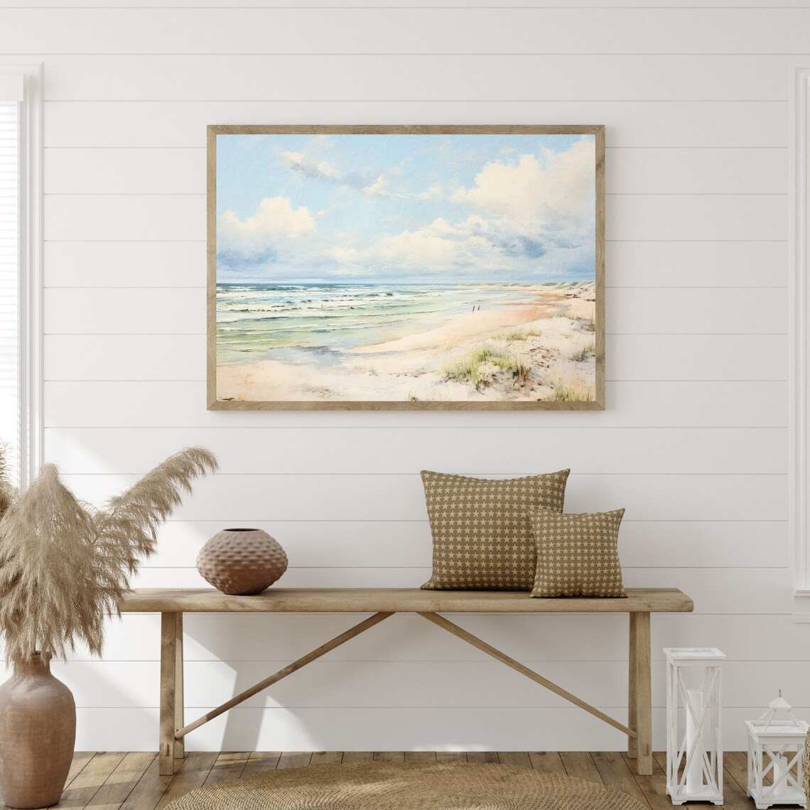 Muted Beach Retro Coastal Oil Painting Art Print - Image 3