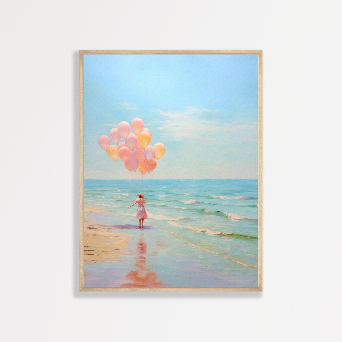 Pastel Beach Seascape, Retro Oil Painting Art Print