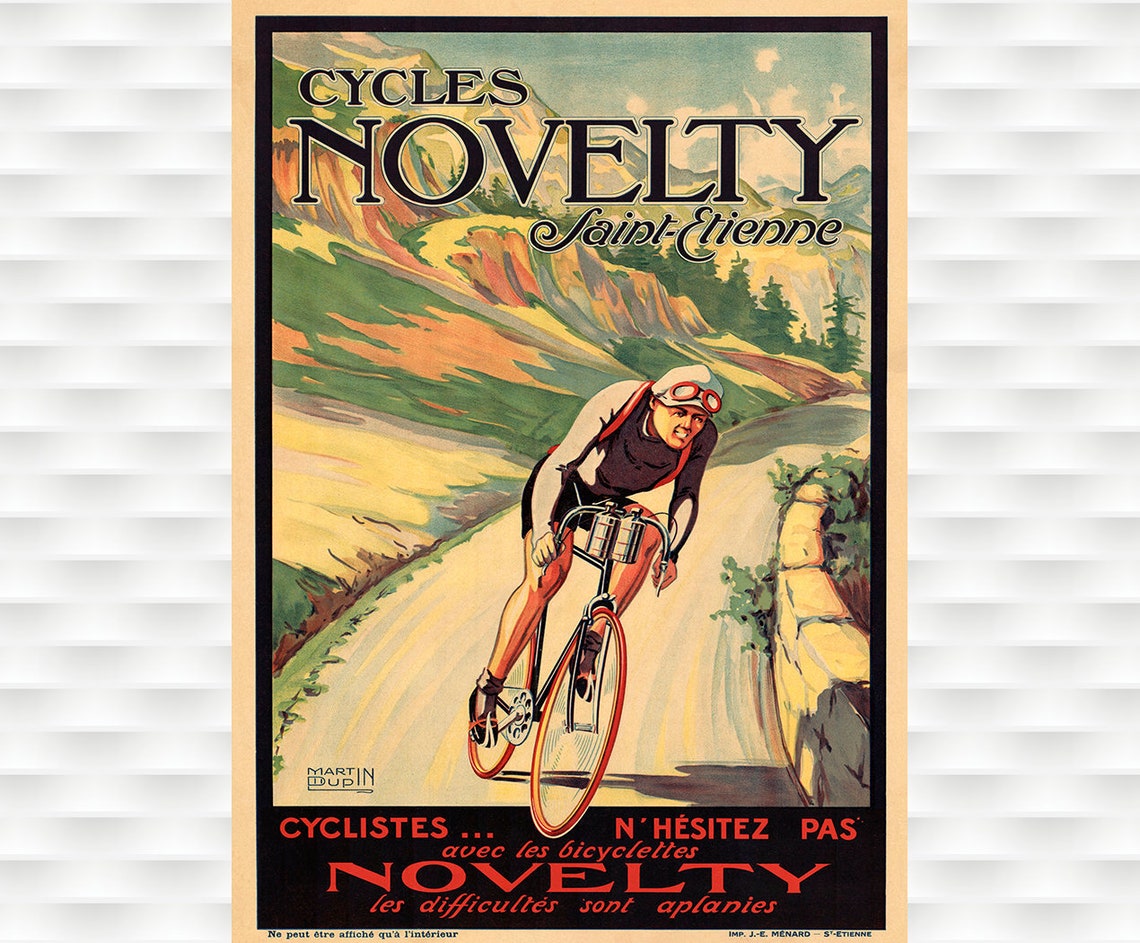 Cycles Novelty Saint Etienne Mountain Road Cyclist Vintage Poster