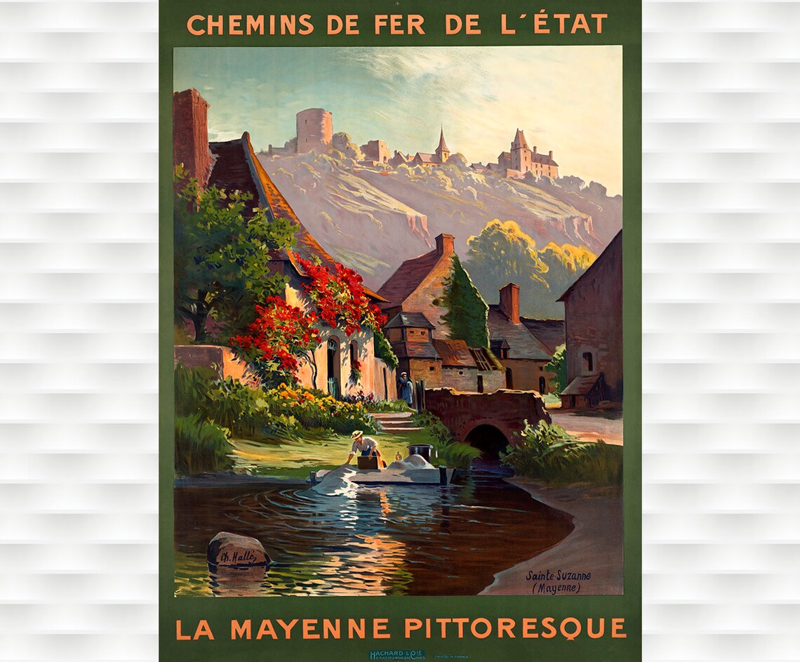 Vintage La Mayenne Pittoresque French Railway Travel Poster Scene