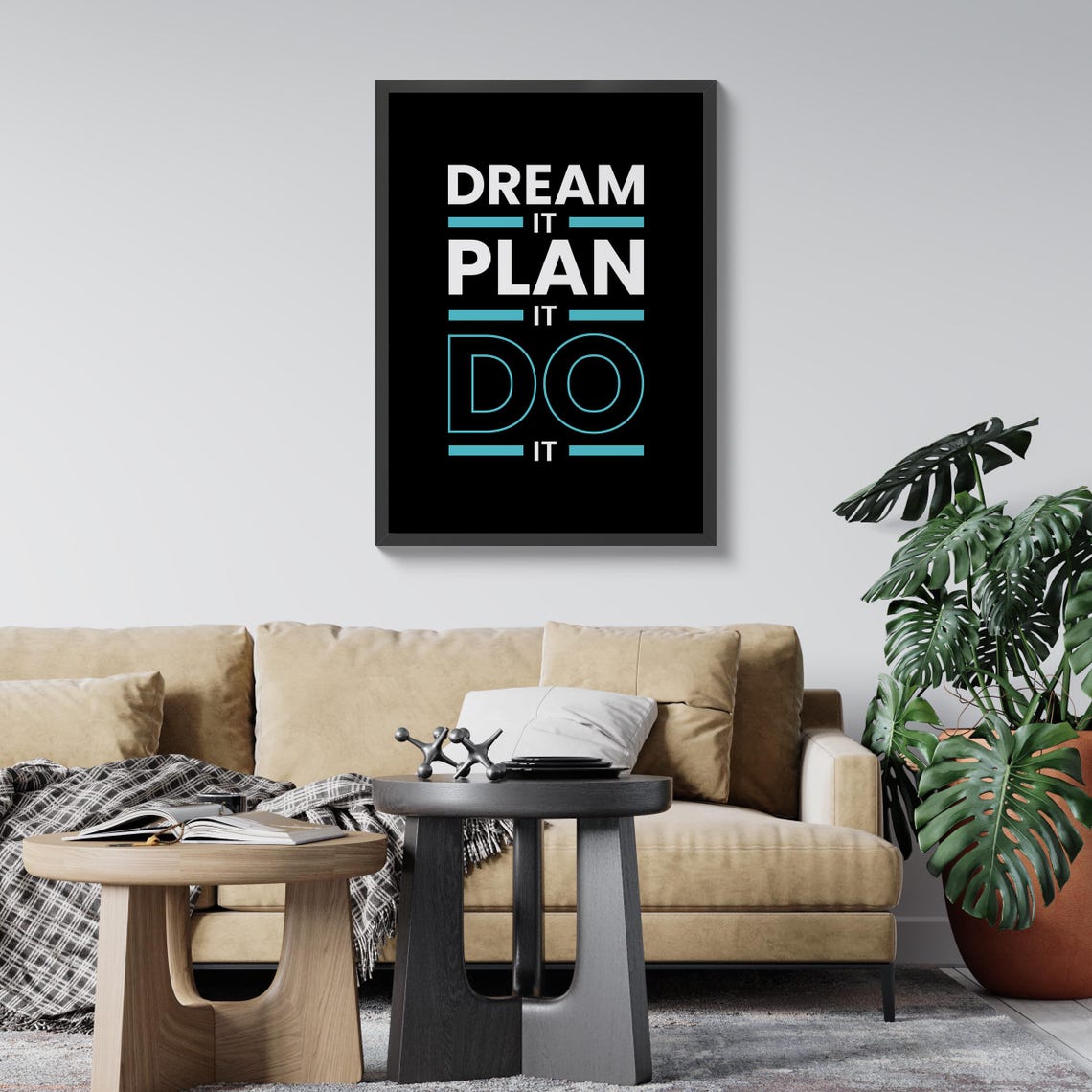 Dream It Plan It Do It Poster Black Teal Bold Goal Setter Decor - Image 3