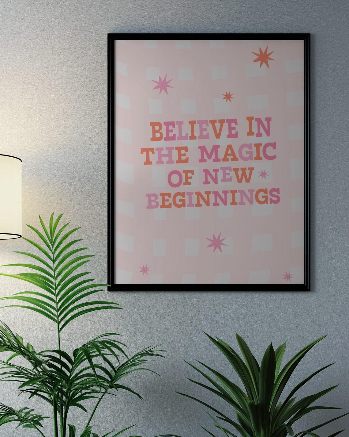 Believe In The Magic Of New Beginnings Pink Checkered Poster - Image 3