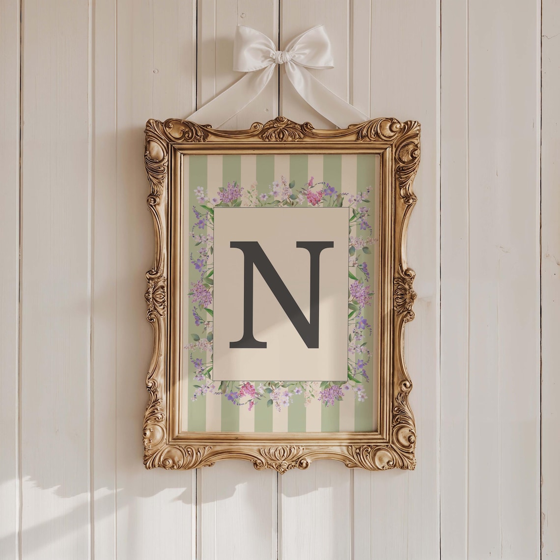 Floral Letter N Monogram Initial Personalized Nursery Name Sign Poster
