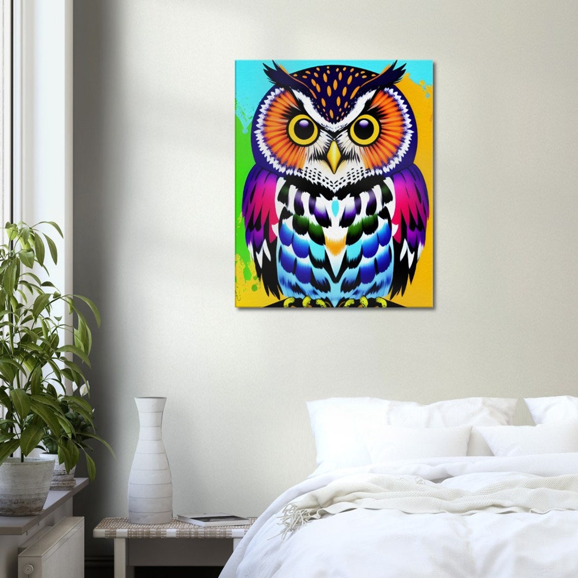 Rainbow Pop Art Owl Portrait Colorful Neon Bird Animal Poster - Image 3