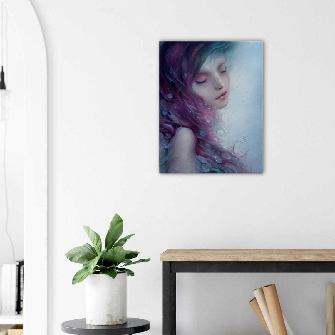 Storm Rain Goddess Portrait Pink Hair Water Nymph Fantasy Art Poster - Image 3