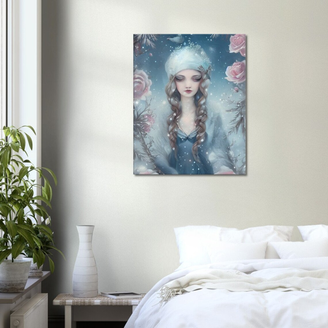 Winter Snow Goddess Portrait Icy Blue Rose Fantasy Art Poster - Image 3