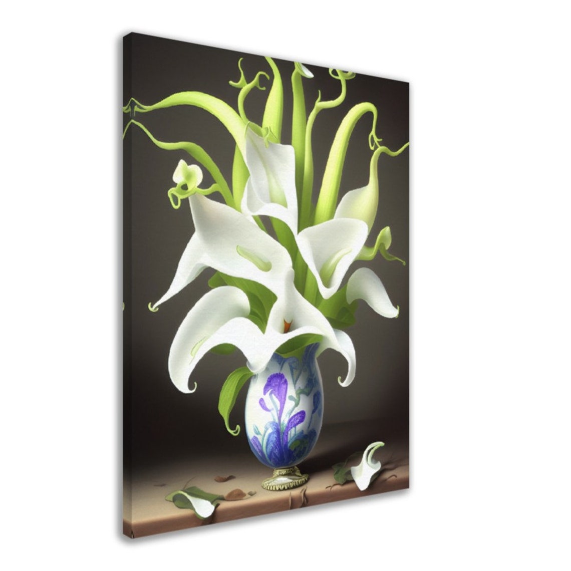 White Calla Lilies Blue Porcelain Vase Classic Floral Art Poster - Image 2