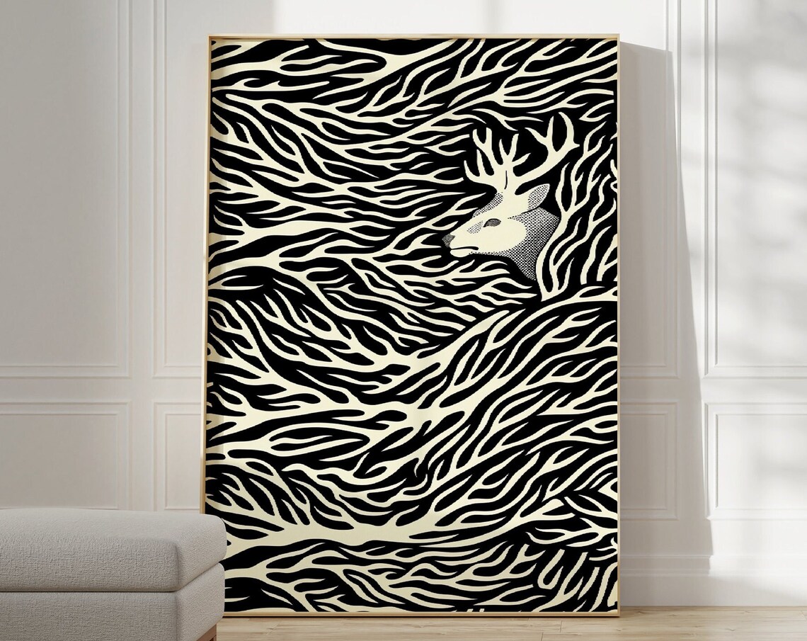 Deer Abstract Poster, Minimalist Geometrical Art Print