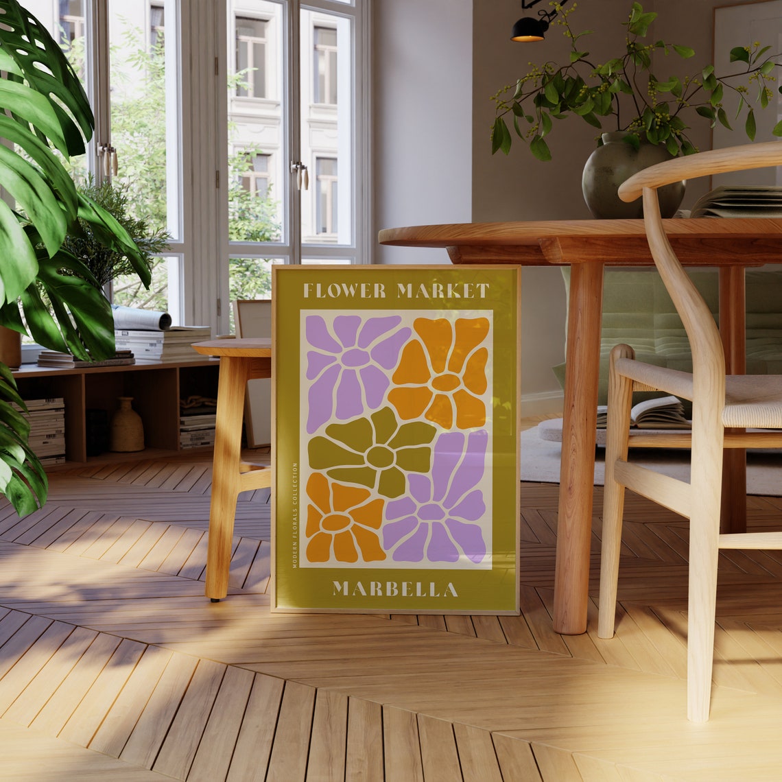 Marbella Flower Market Modern Florals Purple Orange Wall Art - Image 2