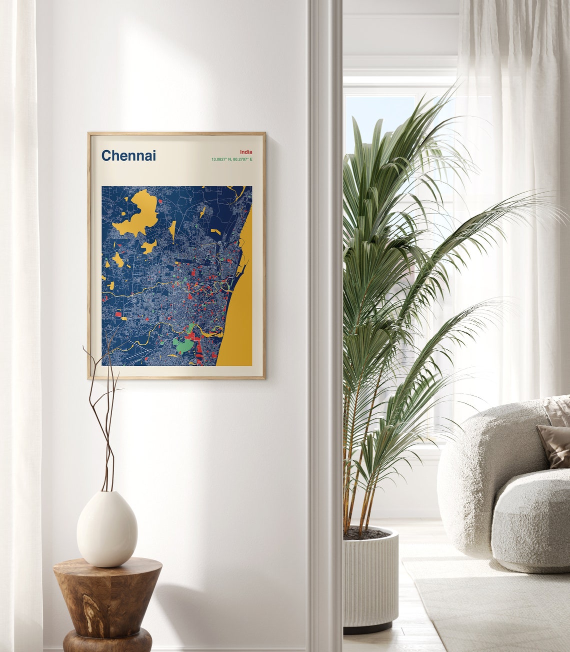 Chennai India Colourful City Map Poster in Navy Gold and Coastal Blue - Image 2