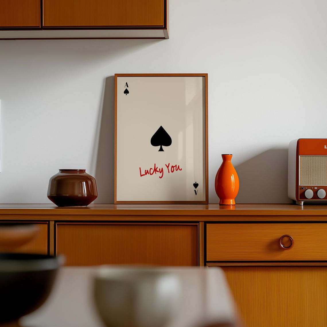 Ace Of Spades Playing Card Poster Lucky You Red Script Retro Art - Image 3