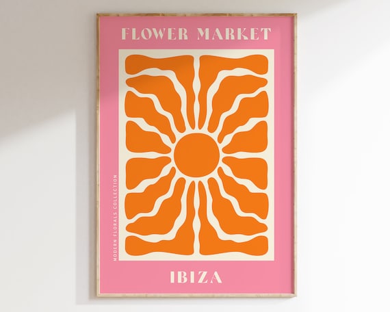 Ibiza Flower Market Modern Florals Pink Orange Sunburst Wall Art