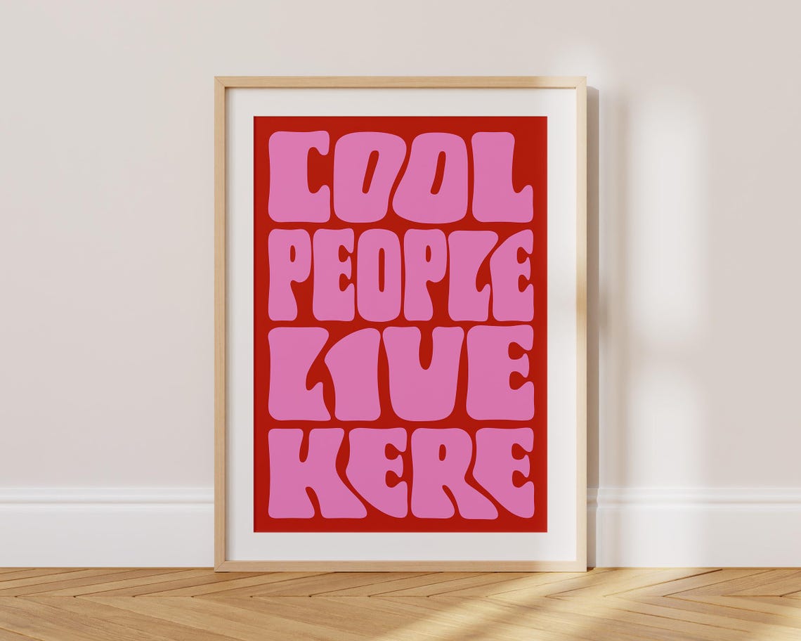 Cool People Live Here Bold Black Retro Groovy Quote Typography Poster - Image 3